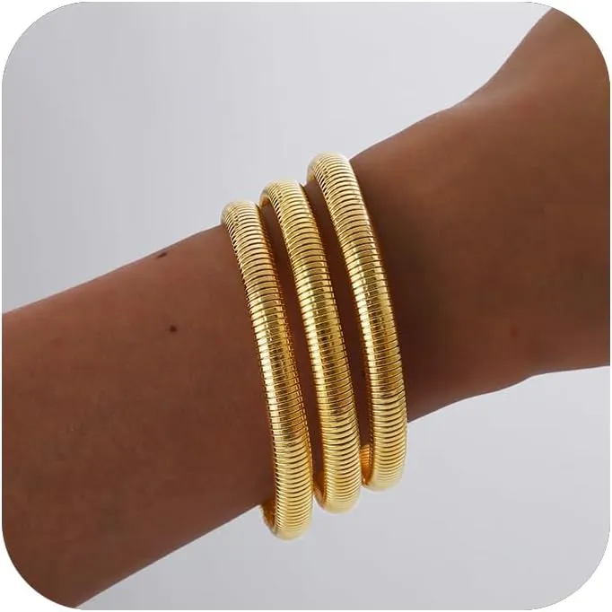 Gold Bracelets for Women, Gold Bangles for Women Chunky Bangle Bracelets for Women Bracelets Stack Tarnish Free Gold Jewelry Set of 3 for Women Accessories for Her Gifts