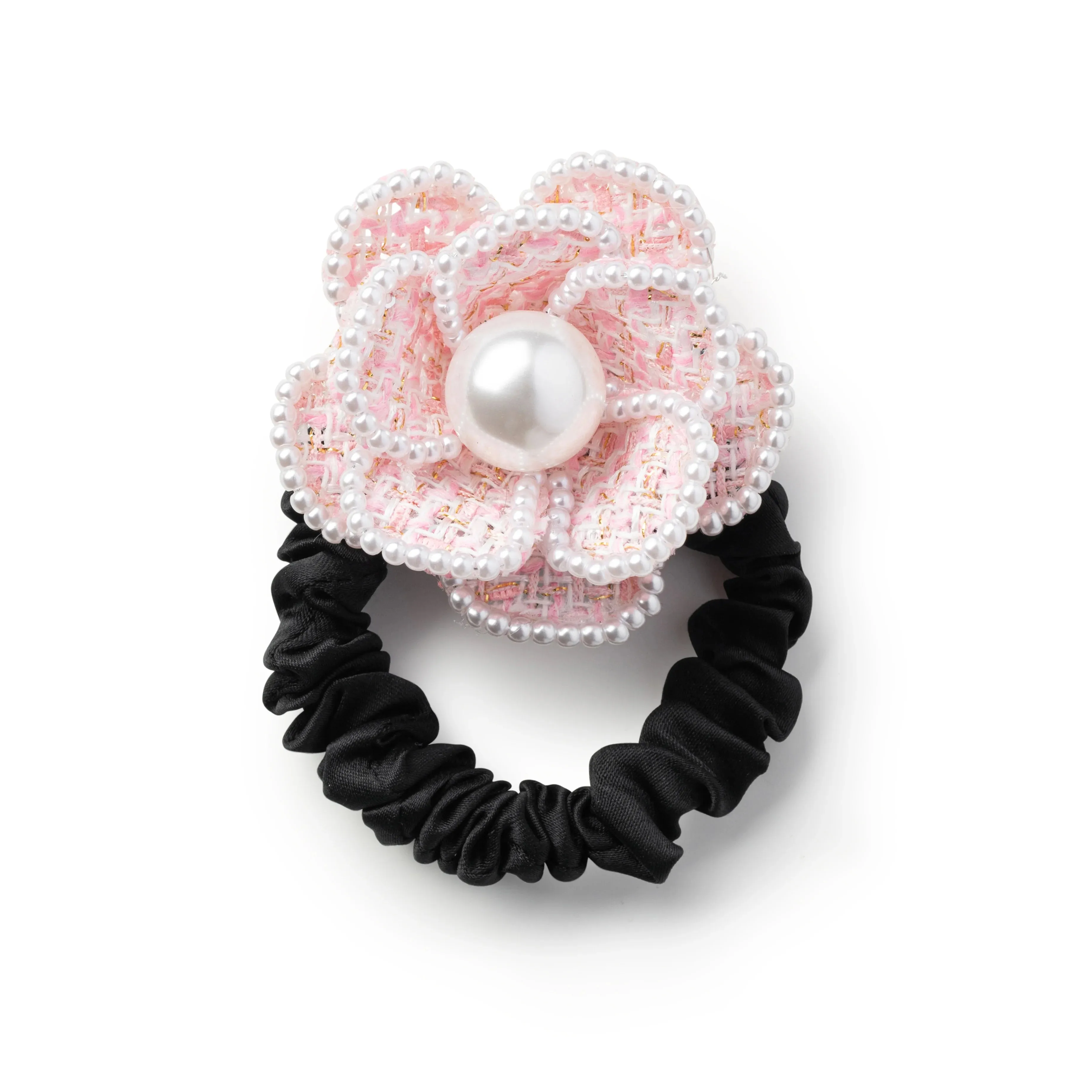 Halo Luxe Estella Tweed Pearl Trimmed Pony - Rose