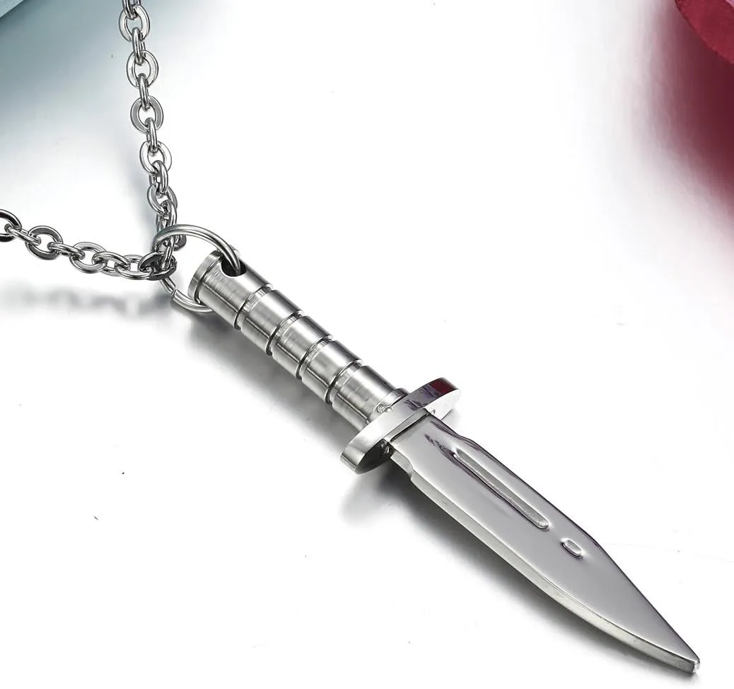 Hamoery Men Women Punk Stainless Steel Knife Dagger Chain Pendant Necklace