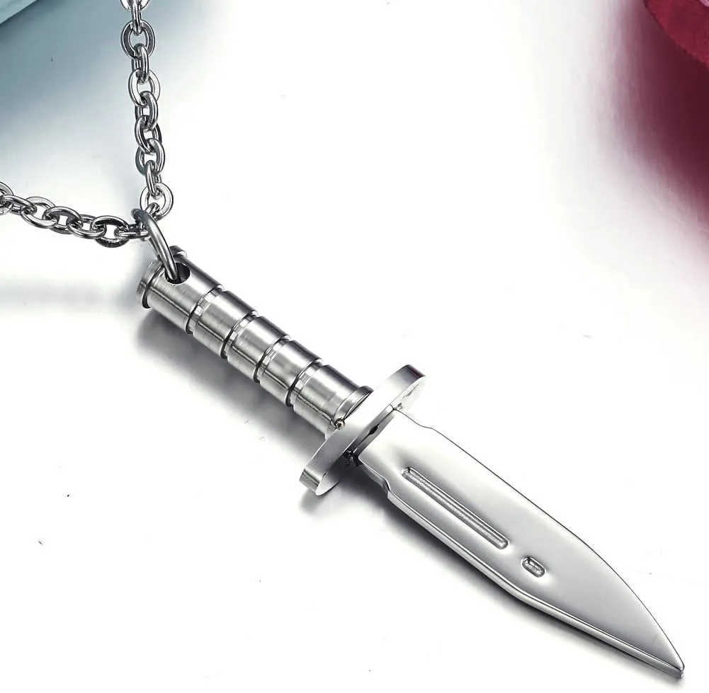 Hamoery Men Women Punk Stainless Steel Knife Dagger Chain Pendant Necklace