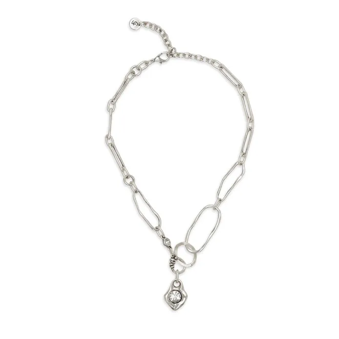 Handcrafted Pewter Necklace with Swarovski Crystal & Heart Shape Pendant