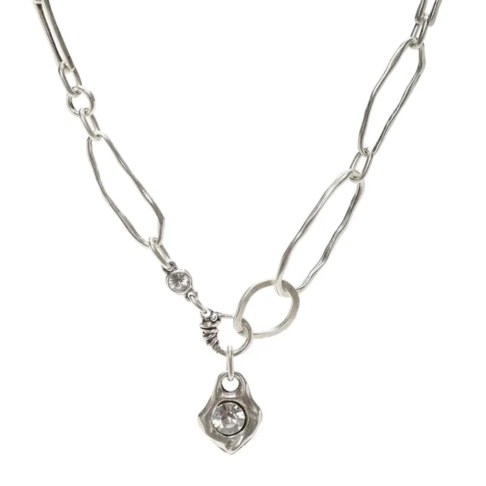 Handcrafted Pewter Necklace with Swarovski Crystal & Heart Shape Pendant