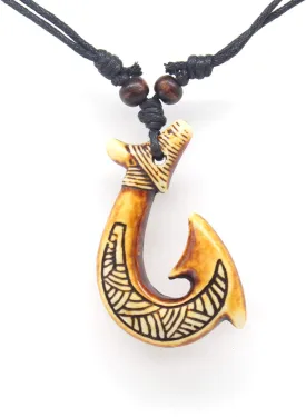 Hawaiian Maori Fish Hook Pendant -Maui Beach Sufer Tribal Necklace