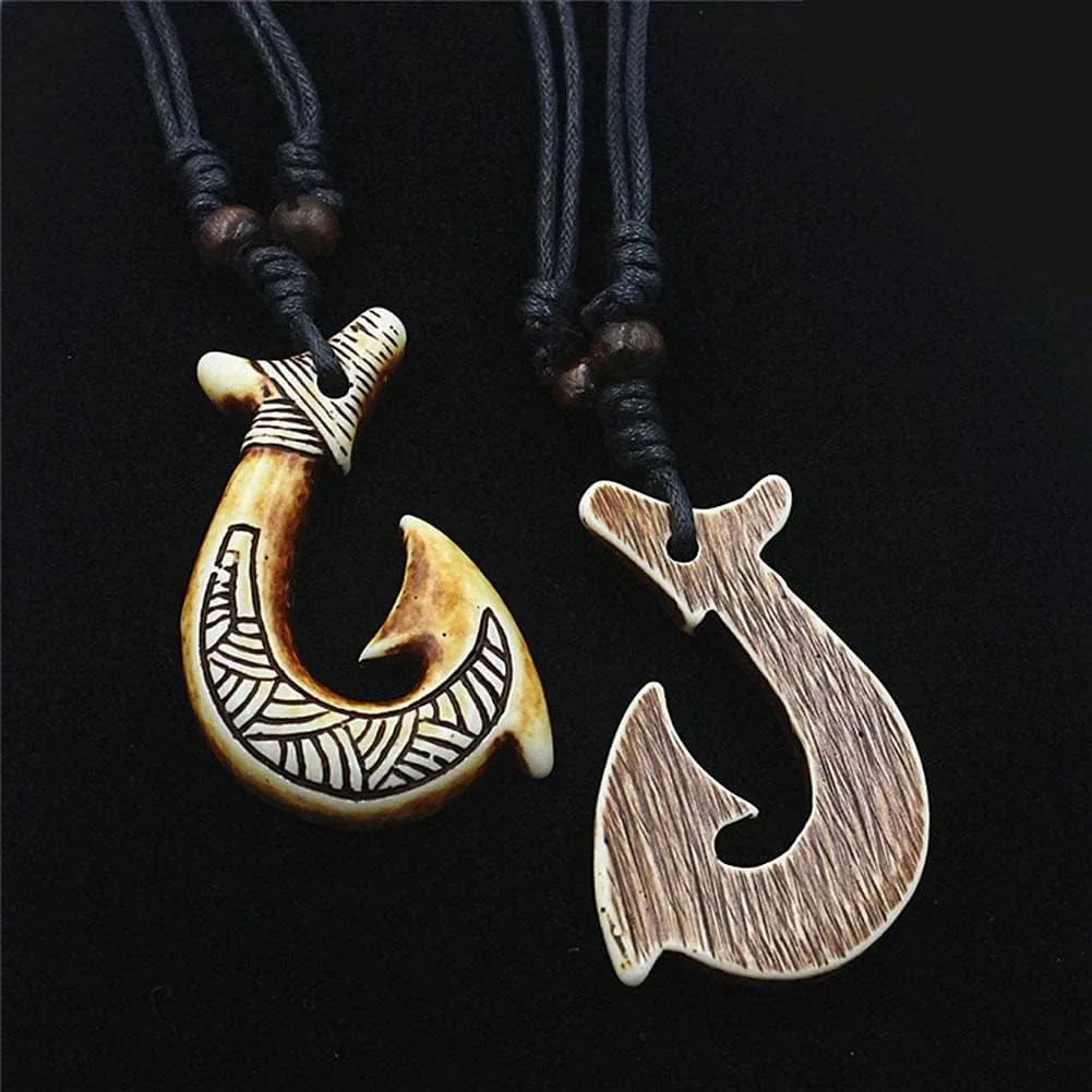 Hawaiian Maori Fish Hook Pendant -Maui Beach Sufer Tribal Necklace