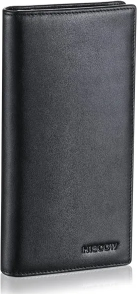 HISCOW Bifold Long Wallet with 15 Credit Card Slots - Italian Calfskin (Black)