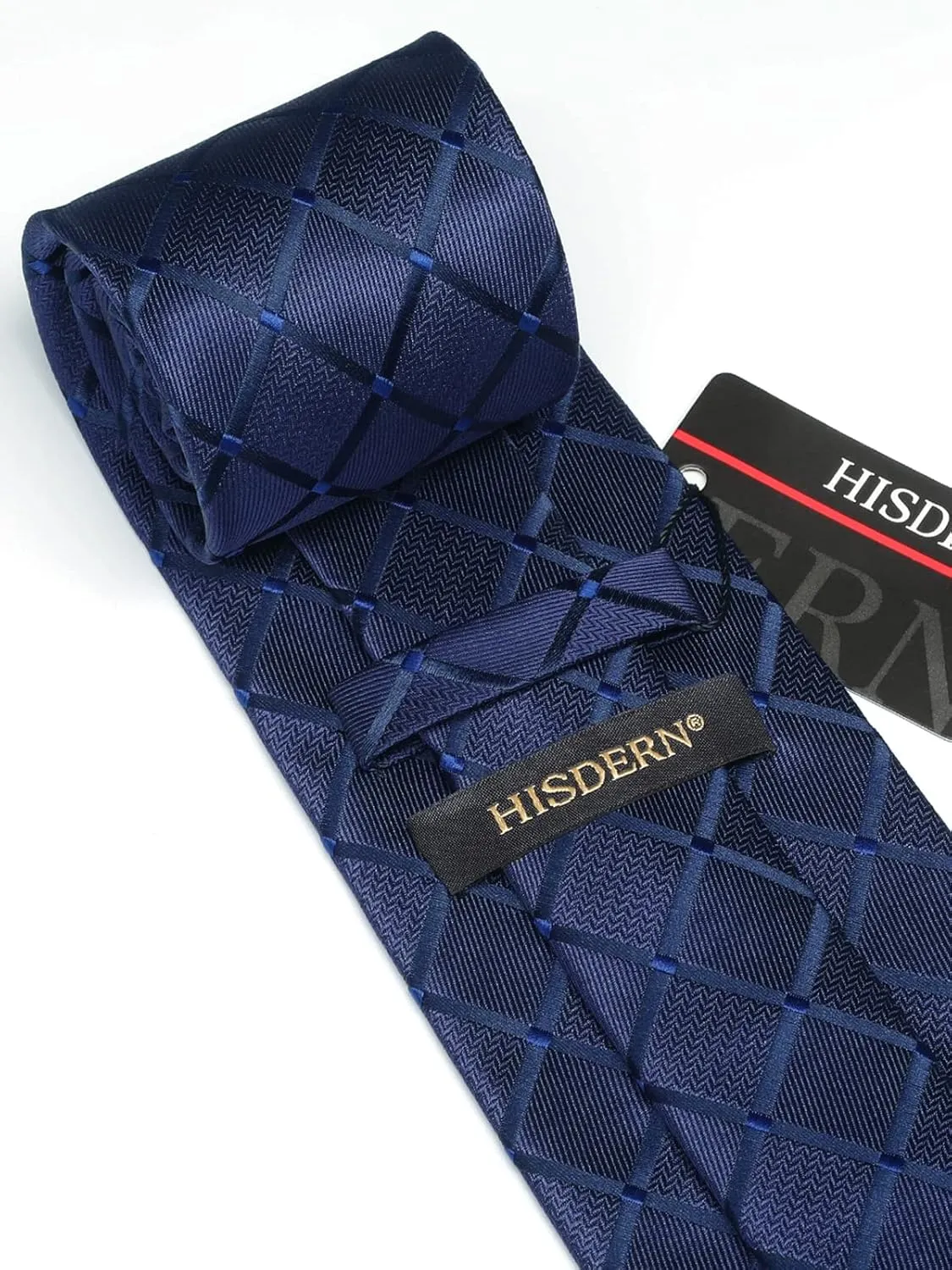 HISDERN Plaid Checkered Tie Handkerchief Woven Classic Formal Men's Necktie & Pocket Square Set