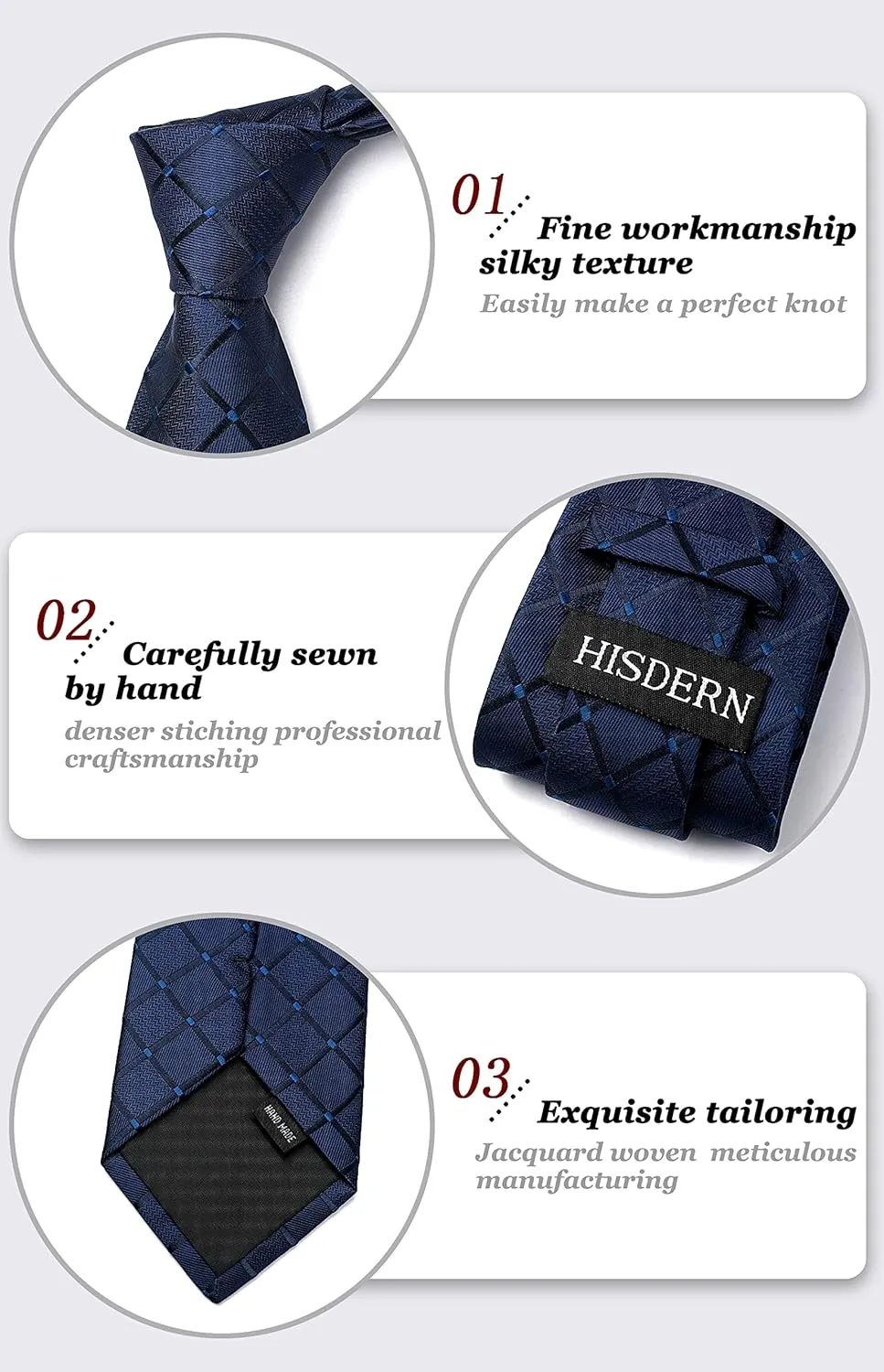 HISDERN Plaid Checkered Tie Handkerchief Woven Classic Formal Men's Necktie & Pocket Square Set