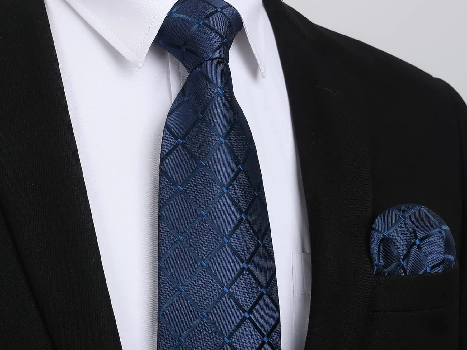 HISDERN Plaid Checkered Tie Handkerchief Woven Classic Formal Men's Necktie & Pocket Square Set