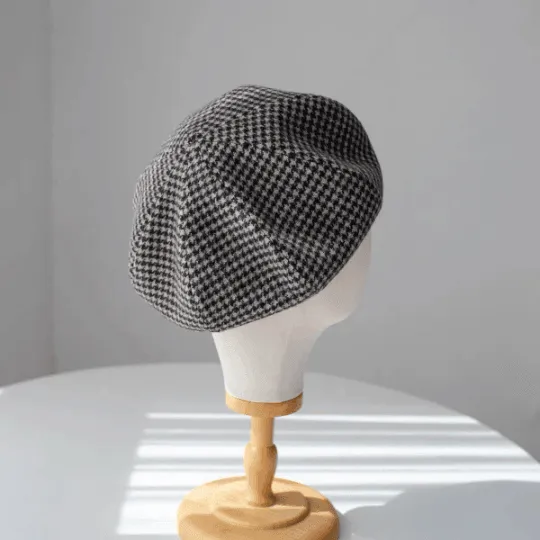 Houndstooth Oversized Unisex Wool Beret