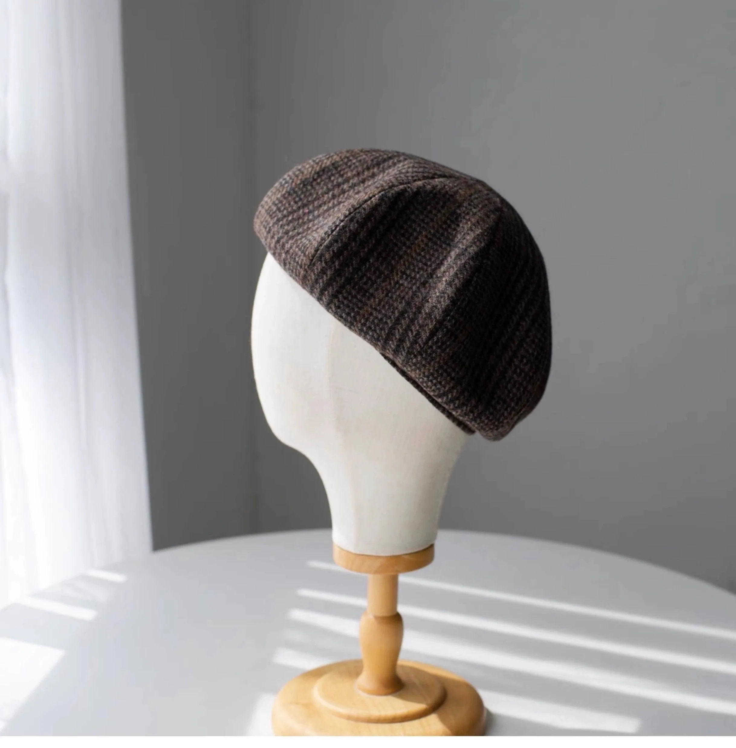 Houndstooth Oversized Unisex Wool Beret