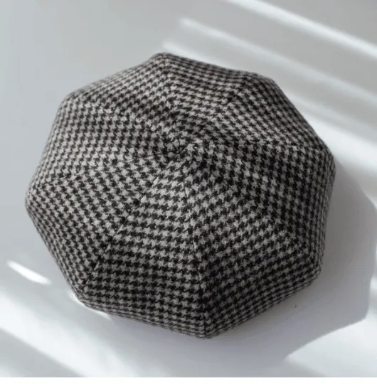 Houndstooth Oversized Unisex Wool Beret