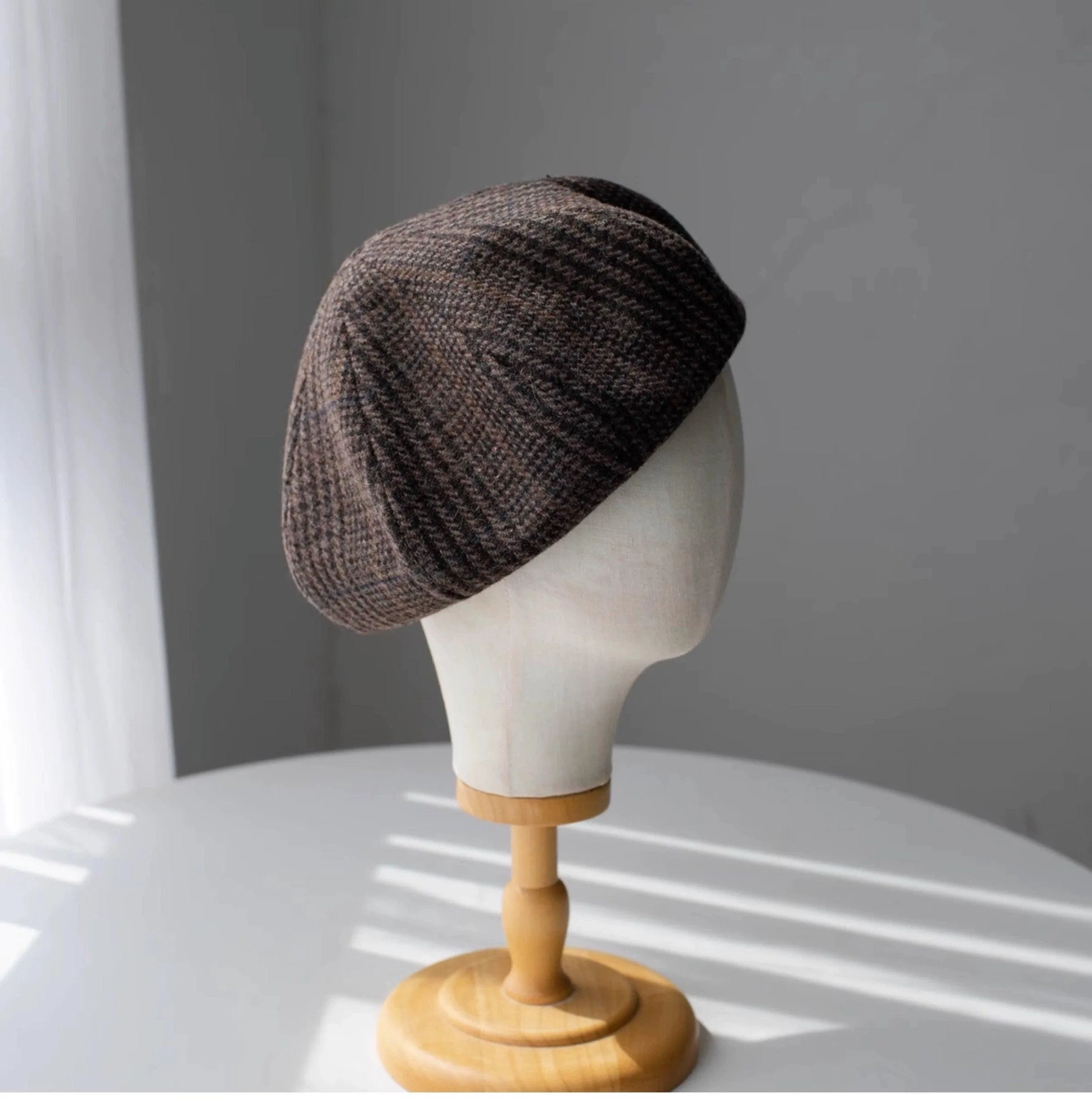 Houndstooth Oversized Unisex Wool Beret