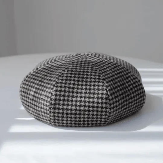 Houndstooth Oversized Unisex Wool Beret
