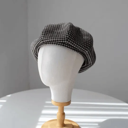 Houndstooth Oversized Unisex Wool Beret