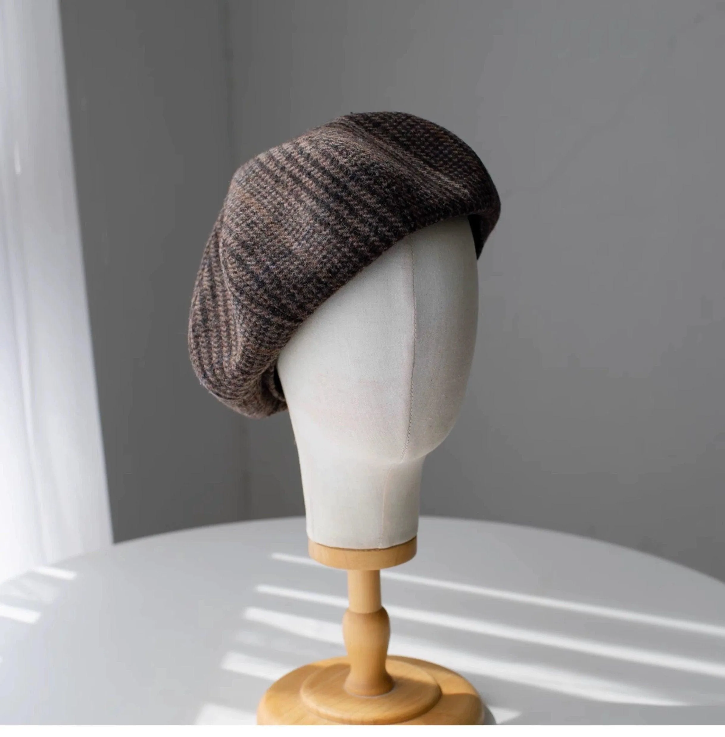 Houndstooth Oversized Unisex Wool Beret
