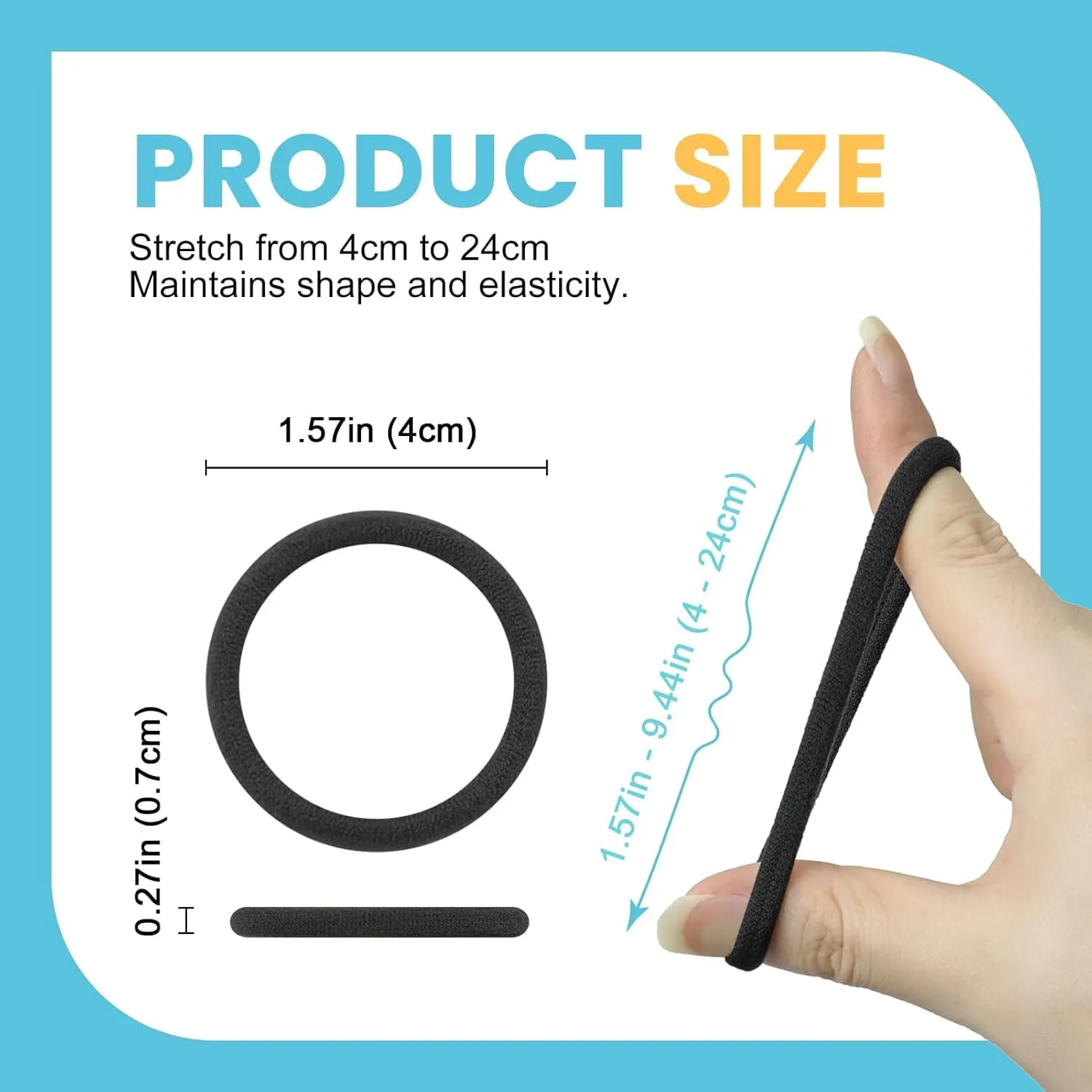 HOYOLS Seamless Hair Ties, Soft Cloth Fabric Black Bands, Large Ponytail Holder for Scrunchies Headbands Accessories for Women Girl 100 Pcs 1.5 Inch