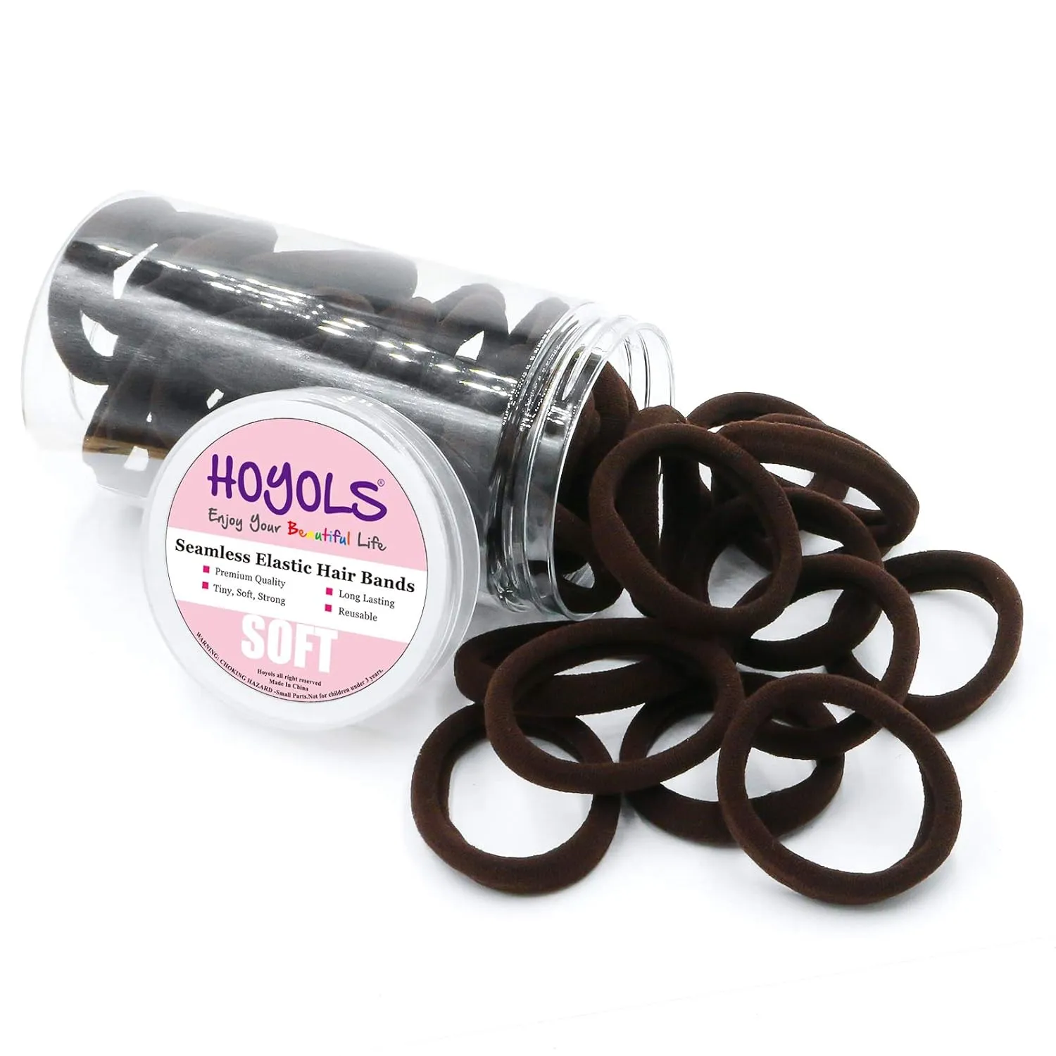 HOYOLS Soft Seamless Hair Ties, Dark Brown Stretch Elastic Ponytail Holders Bands for Women Thick Hair No Slip and Pull No Damage Scrunchies Headbands 100 Pcs (Espresso)