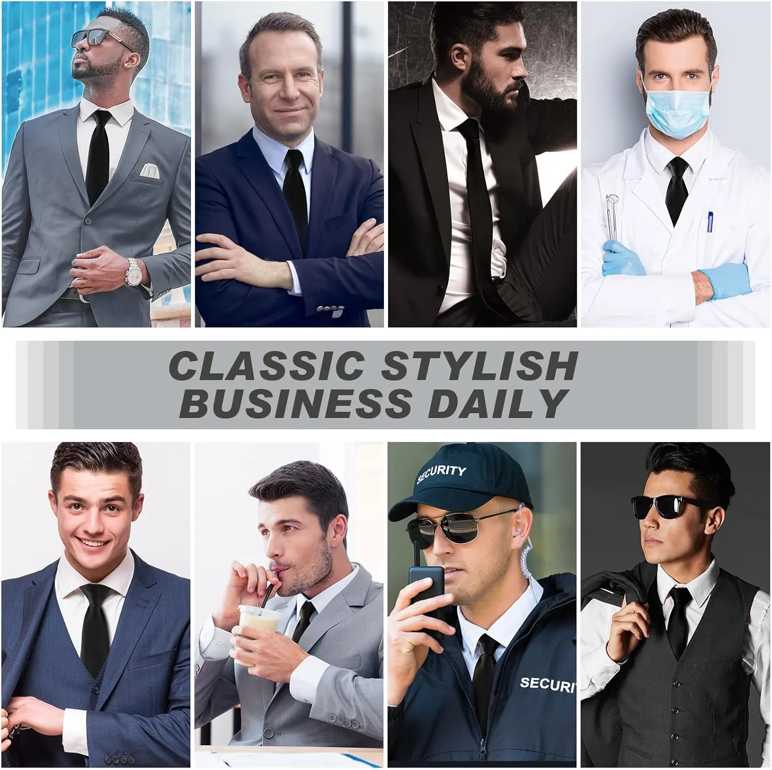 Janmercy Clip on Tie for Men 20 inch Solid Skinny Formal Neck Tie Pretied for Office School Wedding Business Uniforms