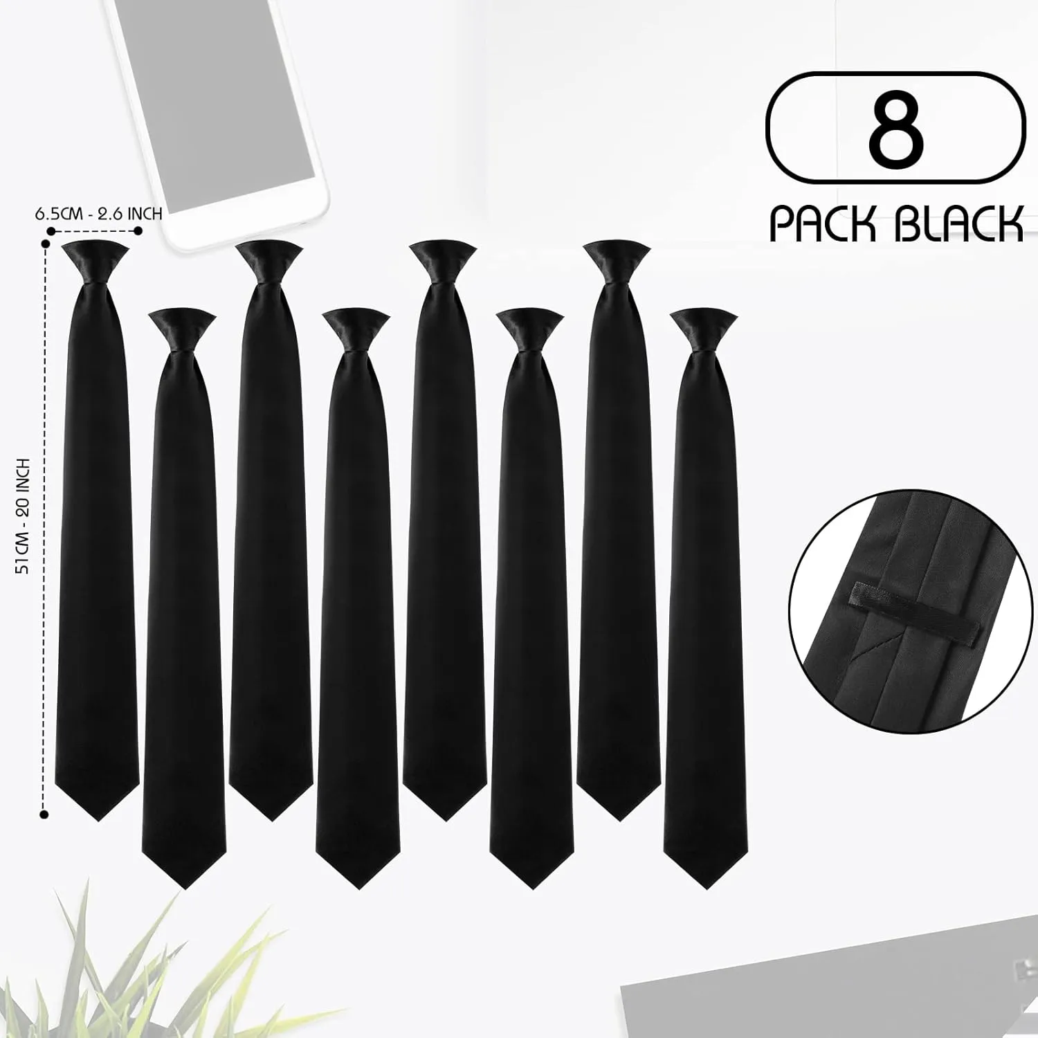 Janmercy Clip on Tie for Men 20 inch Solid Skinny Formal Neck Tie Pretied for Office School Wedding Business Uniforms
