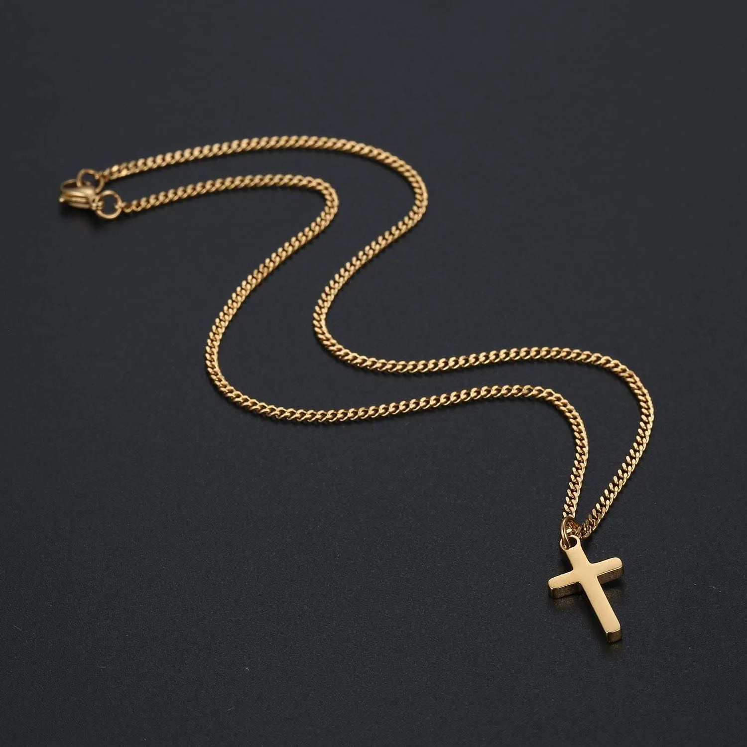 Joxevyia Cross Necklace for 14K Gold Filled Stainless Steel Small Cross Pendant with Cuban Chain Necklace Simple Faith Jewelry Christmas Gift for Men Women 16-24 Inches