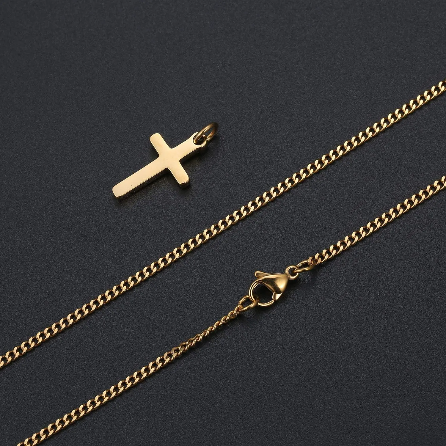 Joxevyia Cross Necklace for 14K Gold Filled Stainless Steel Small Cross Pendant with Cuban Chain Necklace Simple Faith Jewelry Christmas Gift for Men Women 16-24 Inches