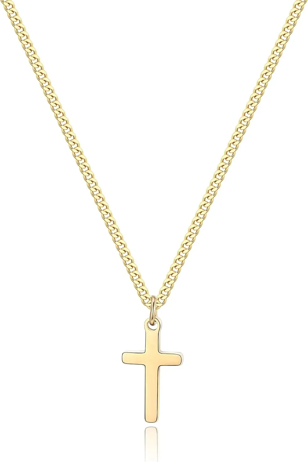 Joxevyia Cross Necklace for 14K Gold Filled Stainless Steel Small Cross Pendant with Cuban Chain Necklace Simple Faith Jewelry Christmas Gift for Men Women 16-24 Inches