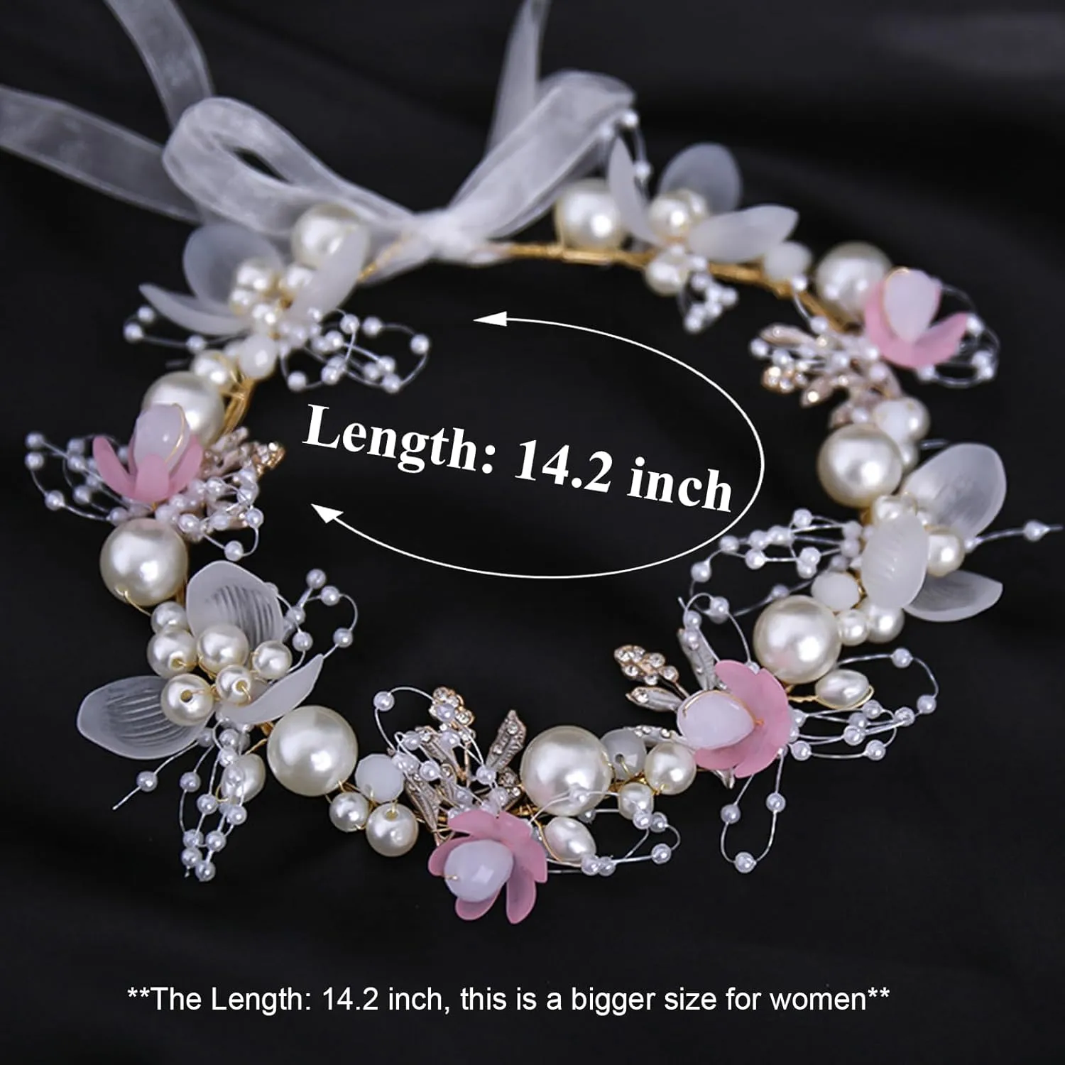 Kids Flower Girl Pearl Headband, Princess Headpiece for Bridal Wedding, Women's Fashion Hair Accessory (Pink)