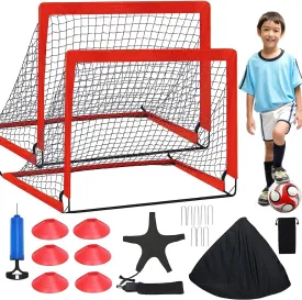 Kids Soccer Goals for Backyard Set of 2, 4' x 3' Portable Soccer Goal Training Equipment, Pop Up Soccer Net with Soccer Ball, Cones, Outdoor Sports for Kids Youth Toddler