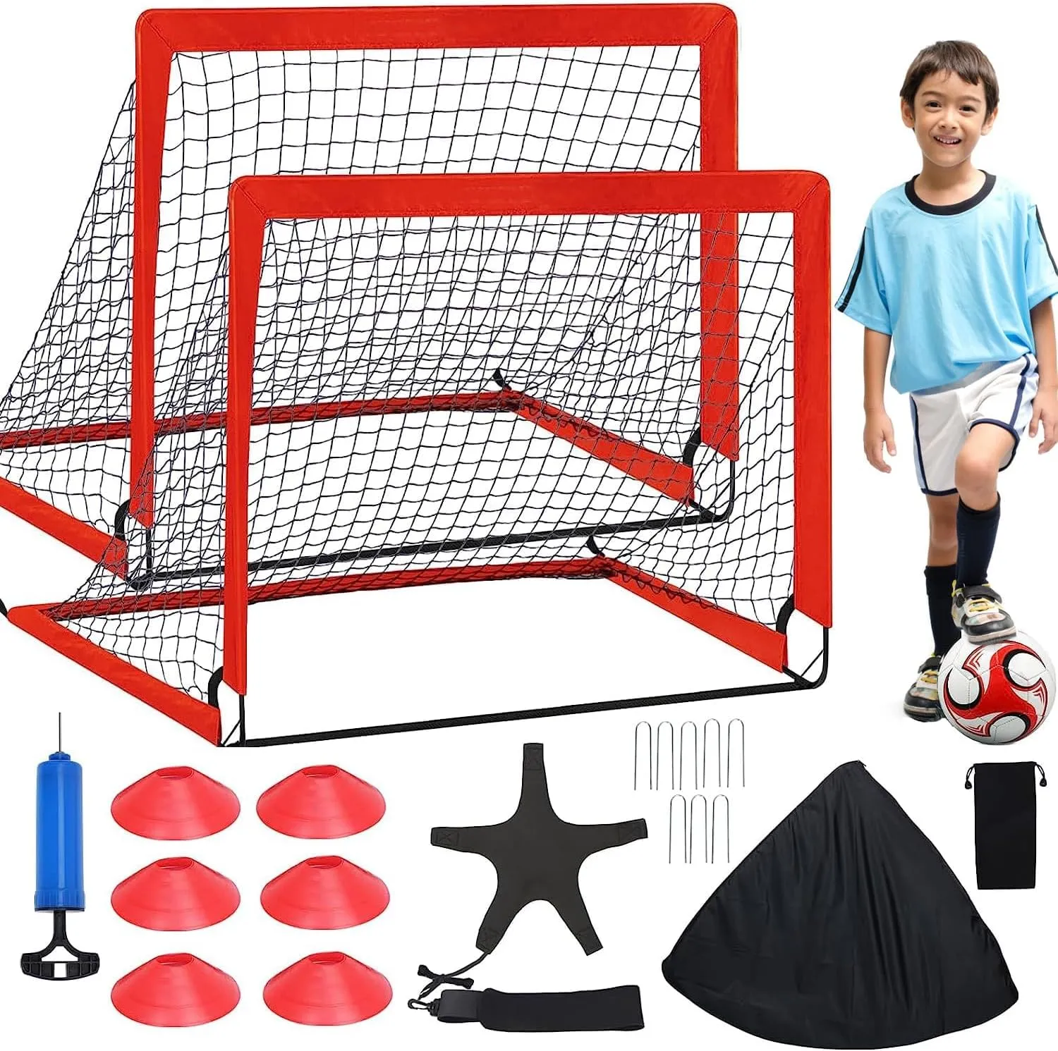 Kids Soccer Goals for Backyard Set of 2, 4' x 3' Portable Soccer Goal Training Equipment, Pop Up Soccer Net with Soccer Ball, Cones, Outdoor Sports for Kids Youth Toddler
