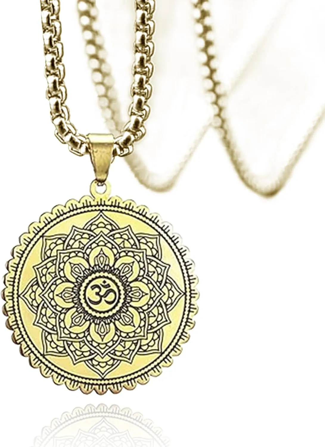 Lotus Flower Necklace for Men Women Om Ohm Symbol Yoga Buddhist Pendant Stainless Steel Vintage Mandala Pendant Necklace Spiritual Jewelry Gift
