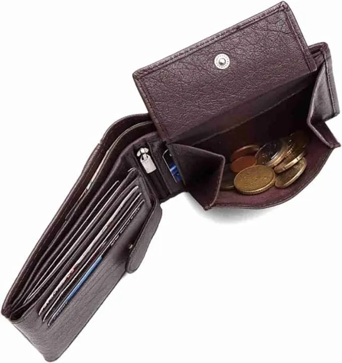 Men's Genuine Leather Wallet Brown Color RFID Protection & 12 Card Slots (Pack of 1).