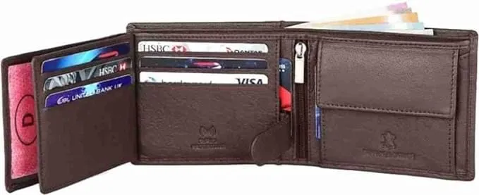 Men's Genuine Leather Wallet Brown Color RFID Protection & 12 Card Slots (Pack of 1).
