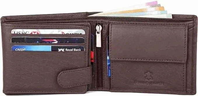 Men's Genuine Leather Wallet Brown Color RFID Protection & 12 Card Slots (Pack of 1).