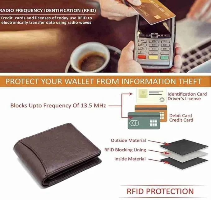 Men's Genuine Leather Wallet Brown Color RFID Protection & 12 Card Slots (Pack of 1).