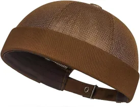 Men's Mesh Brimless Docker Cap Unisex Adjustable Beanie Caps Rolled Cuff Retro Hat Summer Worker Sailor Hat Skullcap