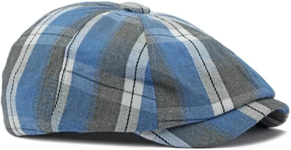 Mens Plaid Newsboy Cap Scally Newsies Ivy Cabbie Golf Hat