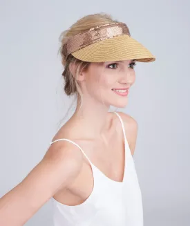 Natural Straw Visor with Sparkling Sequin Trim