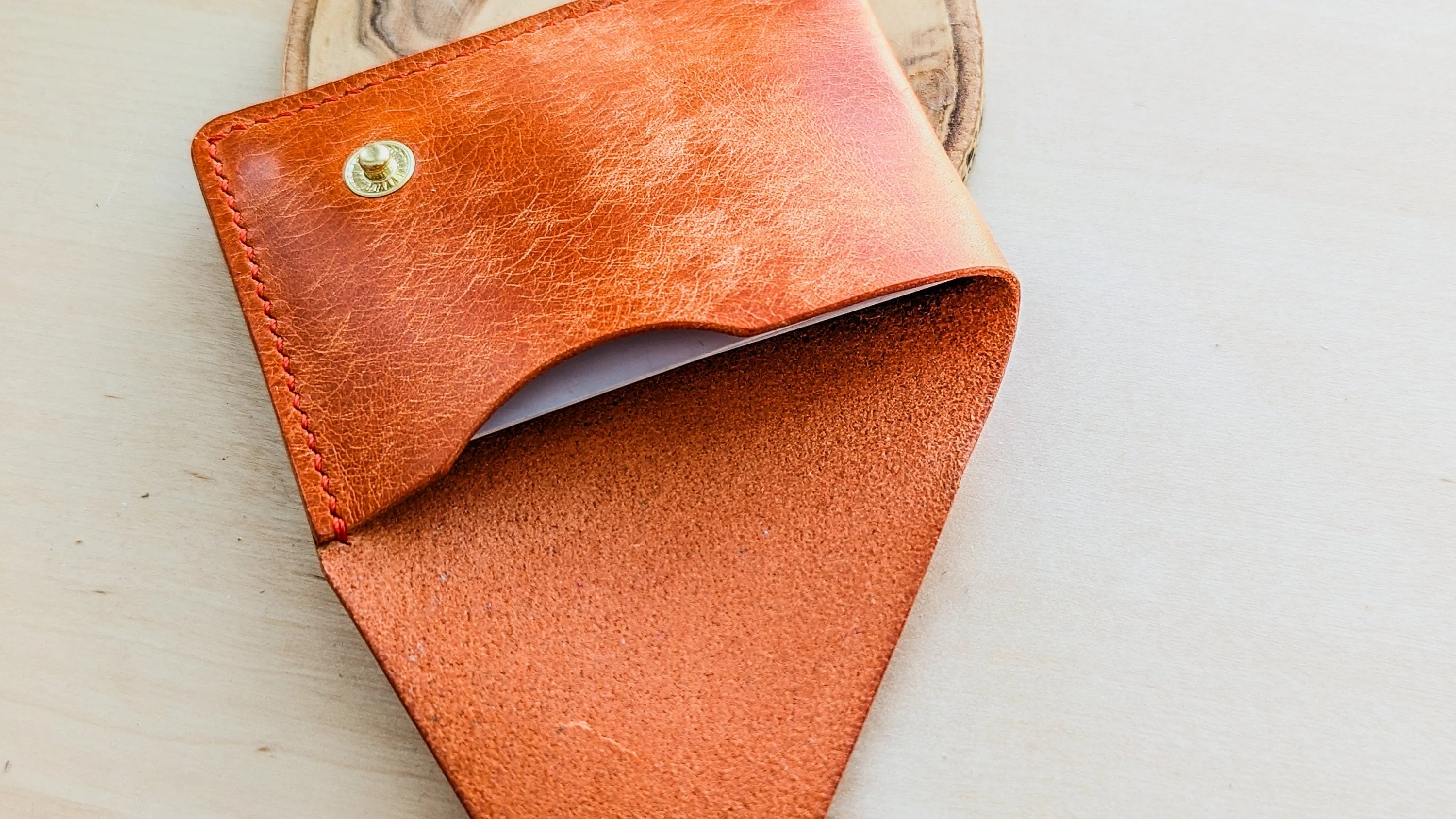 Orange Italian Leather Asymmetrical Minimalist Snap Wallet