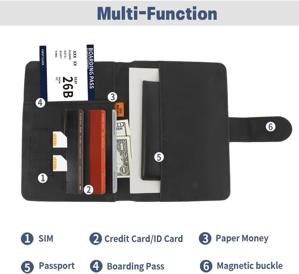 Passport Holder for Travel, RFID Passport Holder, Black Passport Cover Case, Passport Wallet PU Leather Passport Book Travel Wallet with Card Holder Travel Must Haves Accessories for Women and Men