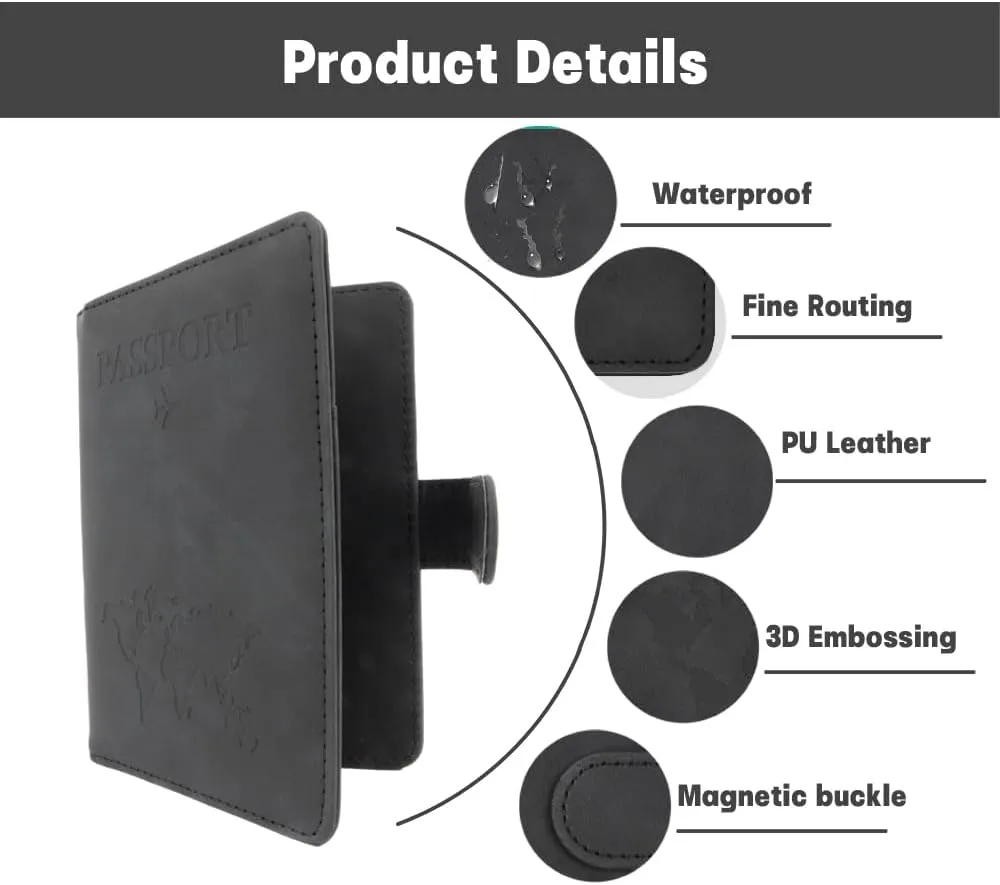 Passport Holder for Travel, RFID Passport Holder, Black Passport Cover Case, Passport Wallet PU Leather Passport Book Travel Wallet with Card Holder Travel Must Haves Accessories for Women and Men