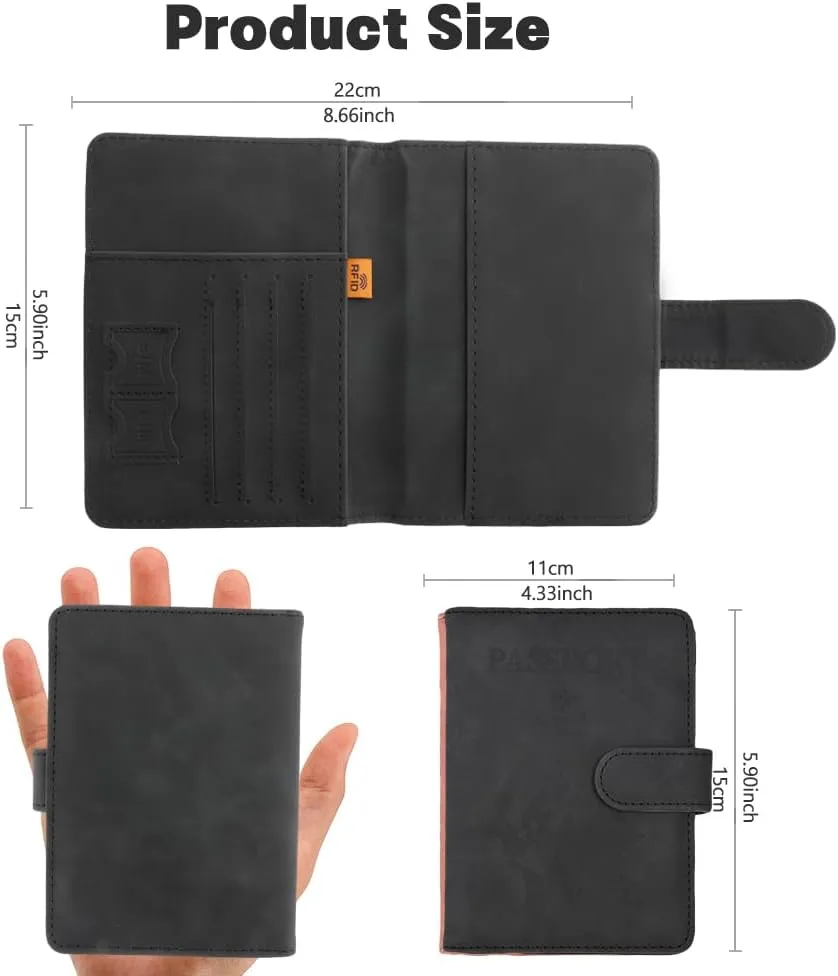 Passport Holder for Travel, RFID Passport Holder, Black Passport Cover Case, Passport Wallet PU Leather Passport Book Travel Wallet with Card Holder Travel Must Haves Accessories for Women and Men