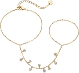 PAVOI 14K Gold Plated Freshwater Pearl Gold Hand Chain Bracelet for Women - Trendy Ring Bracelet Hand Chain Body Jewelry