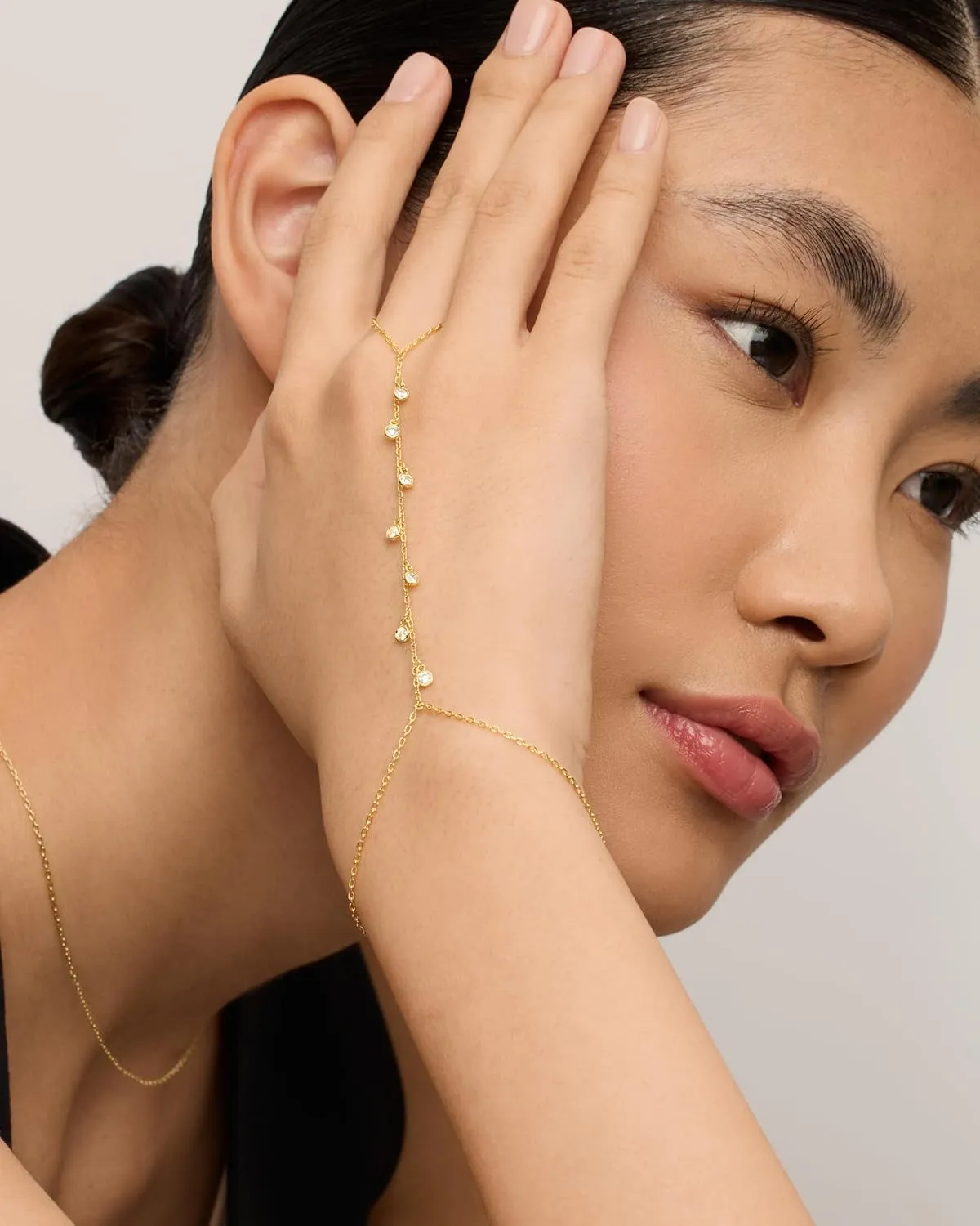 PAVOI 14K Gold Plated Freshwater Pearl Gold Hand Chain Bracelet for Women - Trendy Ring Bracelet Hand Chain Body Jewelry