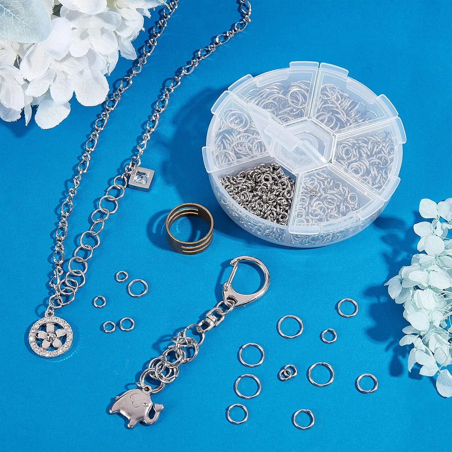 PH PandaHall 1000pcs 304 Stainless Steel Jump Rings, 18-Gauge Open Jump Ring 4/5/6/8/9/10mm Connector Rings O Ring Chainmail Rings for Earring Bracelet Necklace Jewelry Keychain DIY Craft Making
