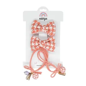 Pretty In Pink Set of two bow clips and two pink hair ties (3-8 Years )