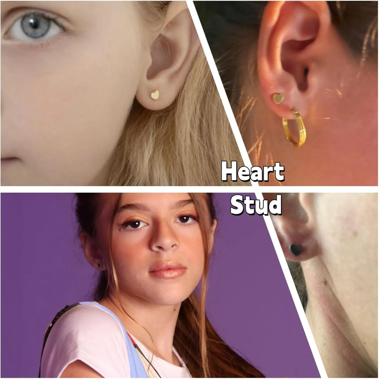 Pure Titanium Heart Earrings Women Flat Star Earring Moon Nickel Free Hypoallergenic Stud Earrings for Sensitive Ears, Bar Earring Stud, Rose Gold/Gold/Black/Silver