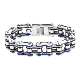 Quad Color Blue Grey Black Silver 3/4" Wide Double Link Design Men's Stainless Steel Motorcycle Chain Bracelet