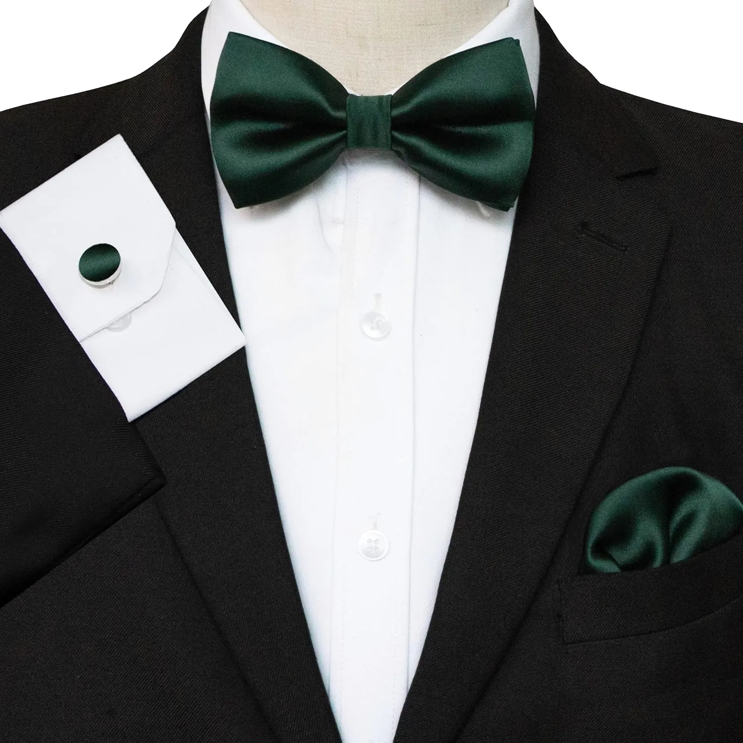 RBOCOTT Solid Color Bow Tie and Pocket Square with Cufflinks Sets for men Party