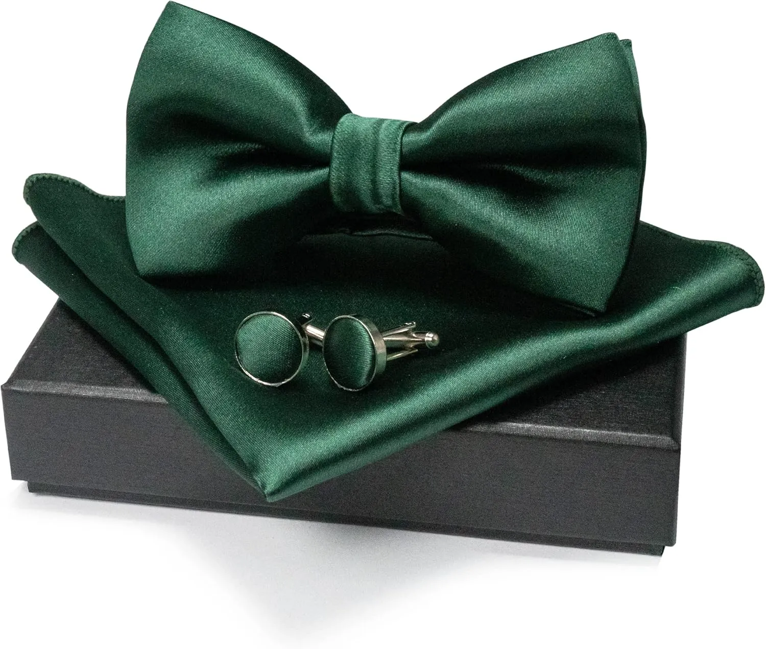 RBOCOTT Solid Color Bow Tie and Pocket Square with Cufflinks Sets for men Party
