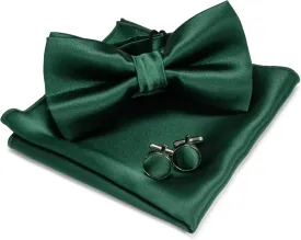 RBOCOTT Solid Color Bow Tie and Pocket Square with Cufflinks Sets for men Party